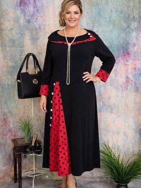 📌Vintage Style Double-Layer Polka Dot Buttoned Patchwork Maxi Dress